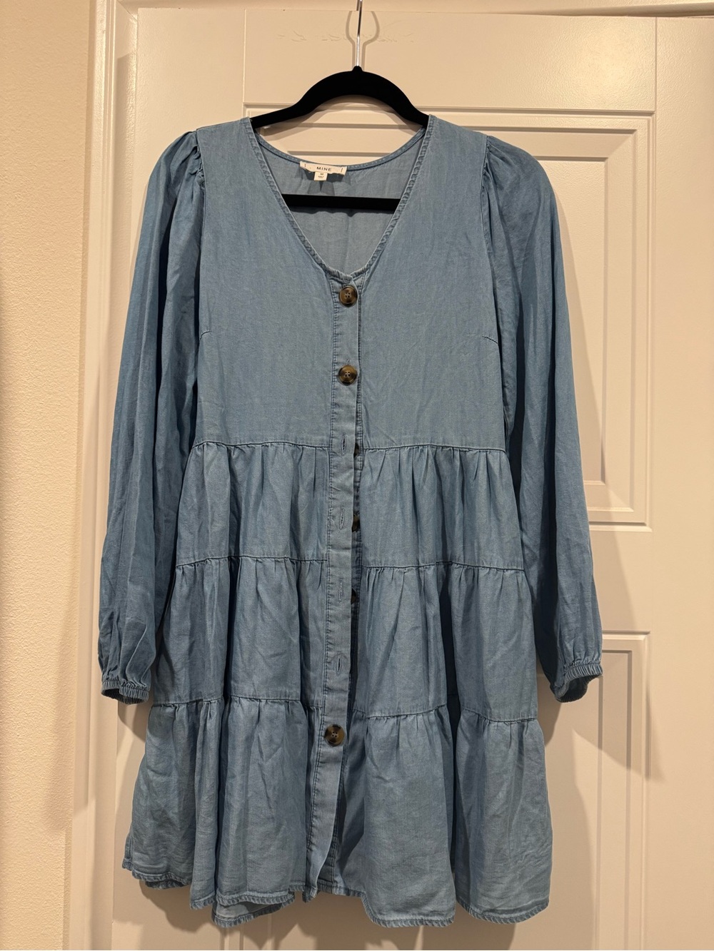 Light Blue Tiered Button-Front Tunic Dress